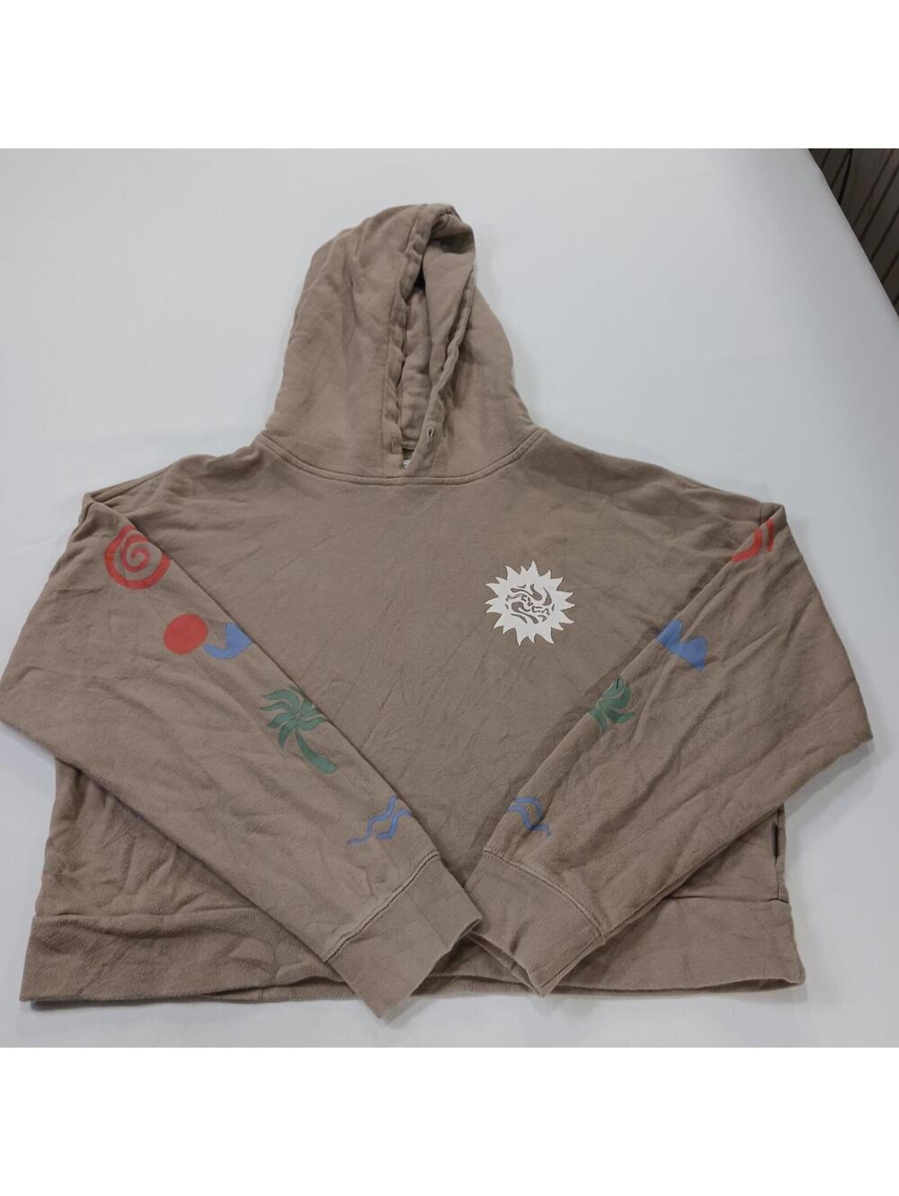 RVCA RN#99064 Women's Tan/Beige Cropped Hoodie Pullover Sweatshirt Size Small